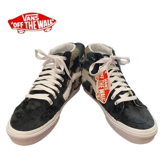 Vans Black and White Fuzzy High-Top Sneakers - Picture 3 of 14